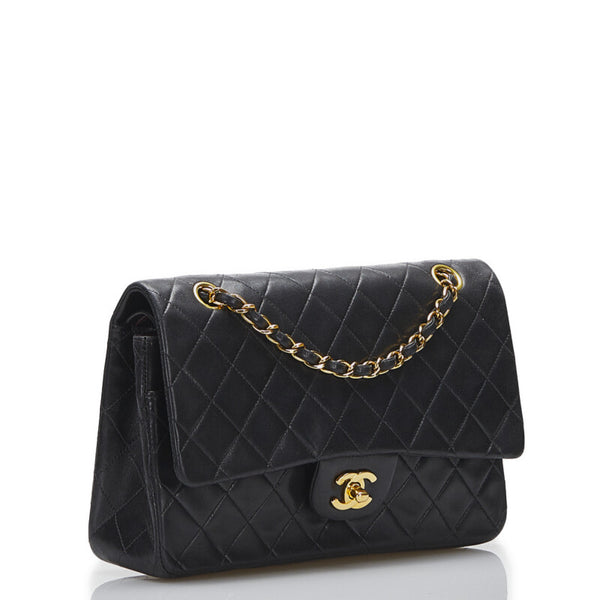 シャネル マトラッセ ダブルフラップ チェーン ショルダーバッグ ブラック ゴールド レザー レディース CHANEL 【中古】