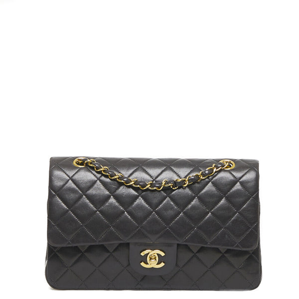 シャネル マトラッセ25 ダブルフラップ チェーン ショルダーバッグ ブラック レザー レディース CHANEL 【中古】