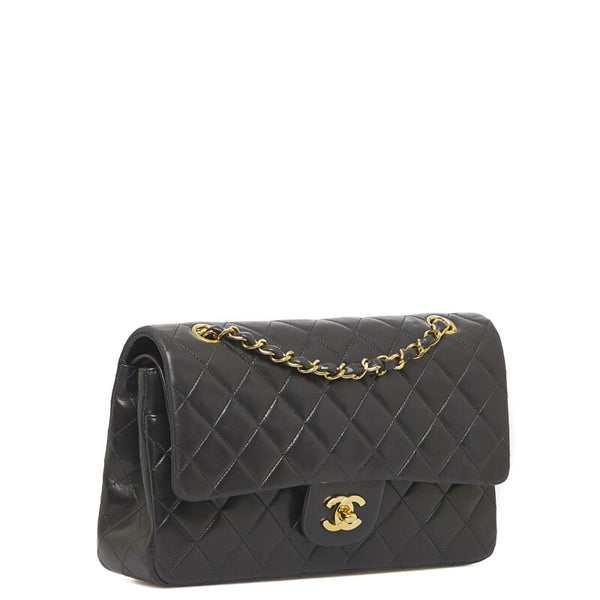 シャネル マトラッセ25 ダブルフラップ チェーン ショルダーバッグ ブラック レザー レディース CHANEL 【中古】