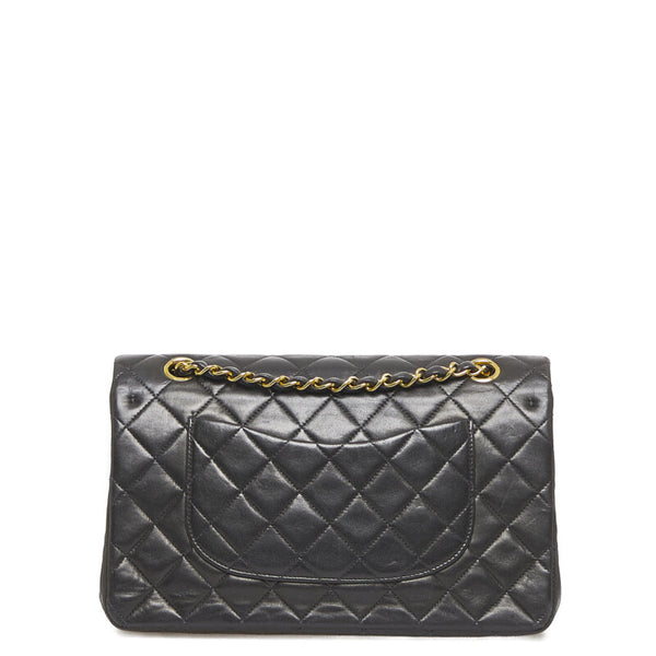 シャネル マトラッセ25 ダブルフラップ チェーン ショルダーバッグ ブラック レザー レディース CHANEL 【中古】
