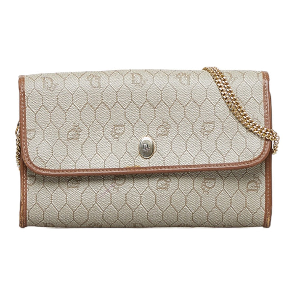 ディオール ヴィンテージ ハニカム チェーン ショルダーバッグ ベージュ ブラウン PVC レザー レディース Dior 【中古】