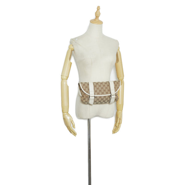 グッチ GGキャンバス ウエストバッグ ボディバッグ 145841 ブラウン ホワイト キャンバス レザー レディース GUCCI 【中古】