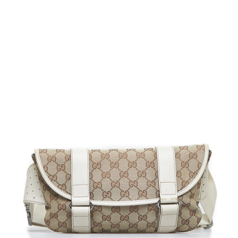 グッチ GGキャンバス ウエストバッグ ボディバッグ 145841 ブラウン ホワイト キャンバス レザー レディース GUCCI 【中古】