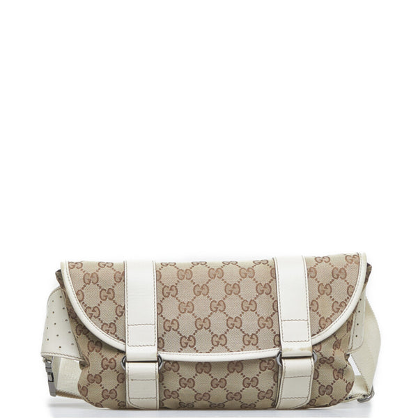 グッチ GGキャンバス ウエストバッグ ボディバッグ 145841 ブラウン ホワイト キャンバス レザー レディース GUCCI 【中古】