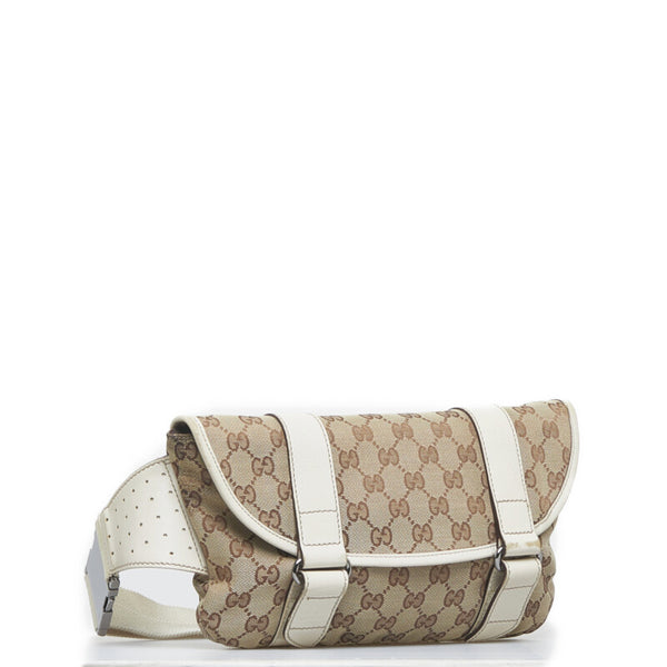 グッチ GGキャンバス ウエストバッグ ボディバッグ 145841 ブラウン ホワイト キャンバス レザー レディース GUCCI 【中古】
