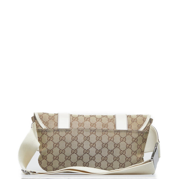 グッチ GGキャンバス ウエストバッグ ボディバッグ 145841 ブラウン ホワイト キャンバス レザー レディース GUCCI 【中古】