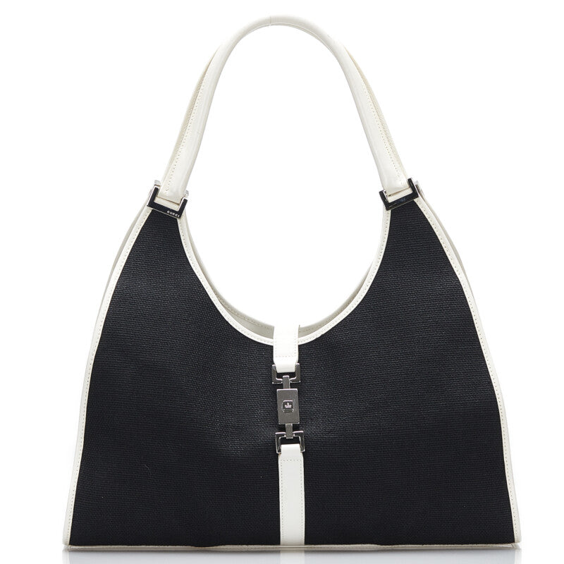 グッチ ジャッキー ハンドバッグ ショルダーバッグ 002-1066 ブラック ホワイト キャンバス レザー レディース GUCCI 【中古】