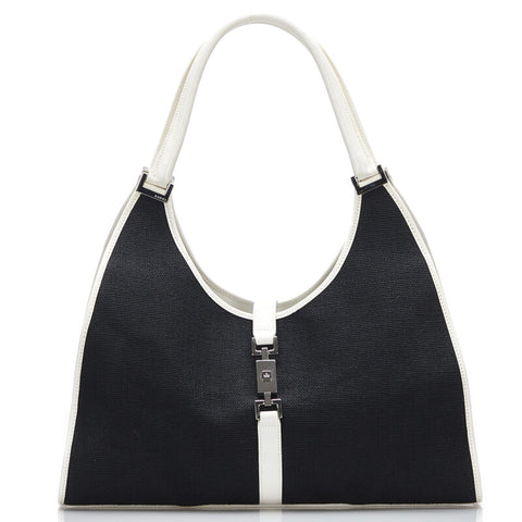 グッチ ジャッキー ハンドバッグ ショルダーバッグ 002-1066 ブラック ホワイト キャンバス レザー レディース GUCCI 【中古】