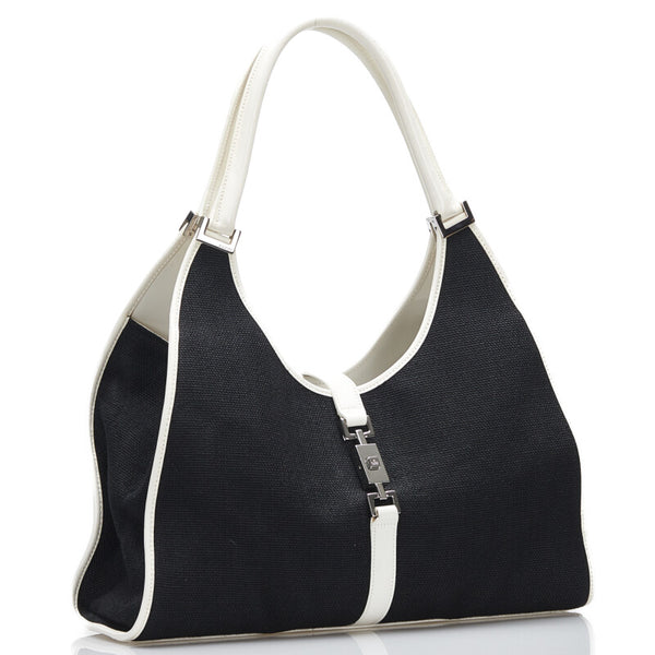 グッチ ジャッキー ハンドバッグ ショルダーバッグ 002-1066 ブラック ホワイト キャンバス レザー レディース GUCCI 【中古】