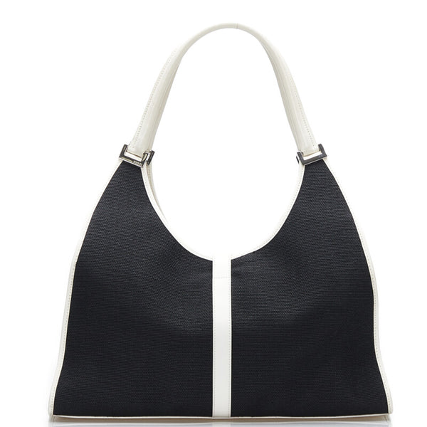 グッチ ジャッキー ハンドバッグ ショルダーバッグ 002-1066 ブラック ホワイト キャンバス レザー レディース GUCCI 【中古】