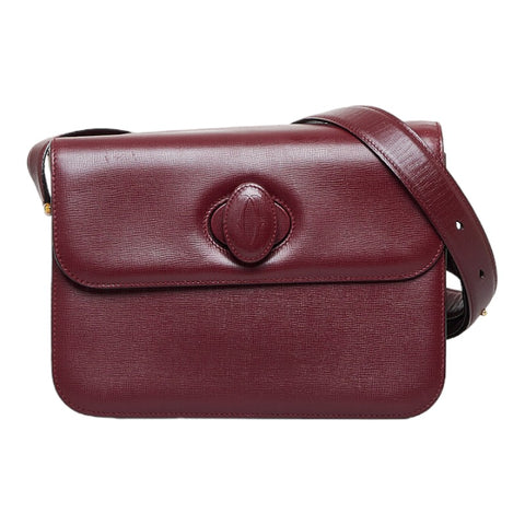 カルティエ マストライン 斜め掛け ショルダーバッグ ボルドー レッド レザー レディース CARTIER 【中古】