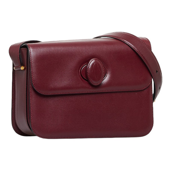 カルティエ マストライン 斜め掛け ショルダーバッグ ボルドー レッド レザー レディース CARTIER 【中古】