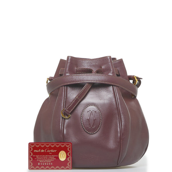 カルティエ マスト 斜め掛け ショルダーバッグ ボルドー レッド レザー レディース CARTIER 【中古】