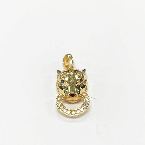 K18YG イエローゴールド ブラックダイヤ0.02ct ダイヤ0.17ct アニマル ペンダントトップ レディース 【中古】