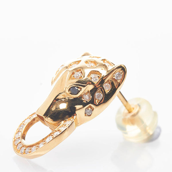K18YG イエローゴールド ブラックダイヤ0.04ct ダイヤ0.34ct アニマル ピアス レディース 【中古】