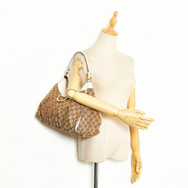 グッチ GGキャンバス ワンショルダーバッグ ハンドバッグ 189833 ベージュ ホワイト キャンバス レザー レディース GUCCI 【中古】