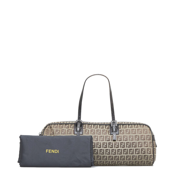フェンディ ズッキーノ ハンドバッグ ミニボストンバッグ 8BL006 ベージュ ブラウン キャンバス レザー レディース FENDI 【中古】