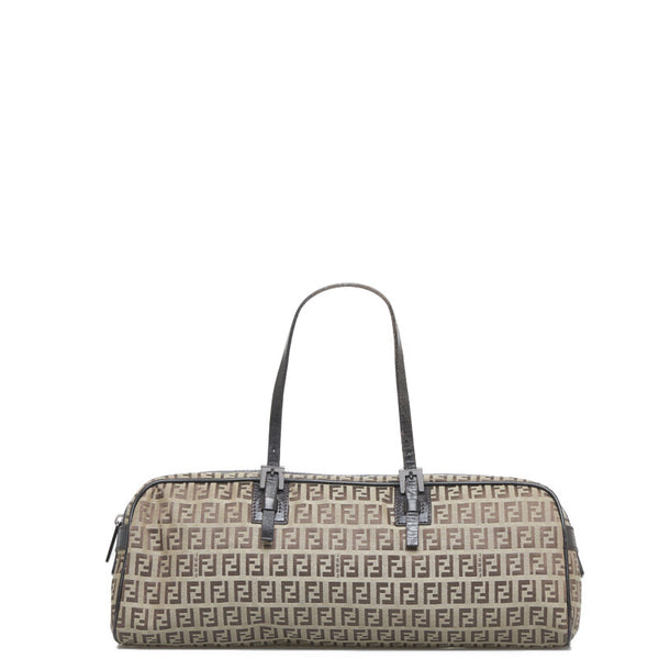フェンディ ズッキーノ ハンドバッグ ミニボストンバッグ 8BL006 ベージュ ブラウン キャンバス レザー レディース FENDI 【中古】