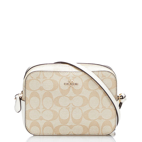 コーチ シグネチャー ジェイミー 斜め掛け ショルダーバッグ  ベージュ PVC レザー レディース COACH 【中古】