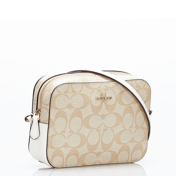 コーチ シグネチャー ジェイミー 斜め掛け ショルダーバッグ  ベージュ PVC レザー レディース COACH 【中古】