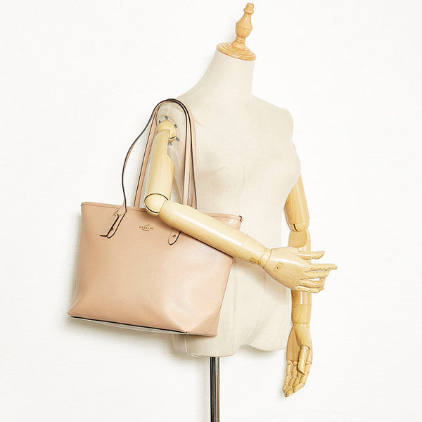 コーチ クロスグレーン トートバッグ ショルダーバッグ F57522 ベージュ レザー レディース COACH 【中古】