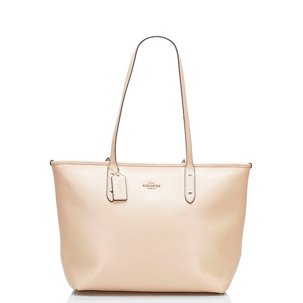 コーチ クロスグレーン トートバッグ ショルダーバッグ F57522 ベージュ レザー レディース COACH 【中古】
