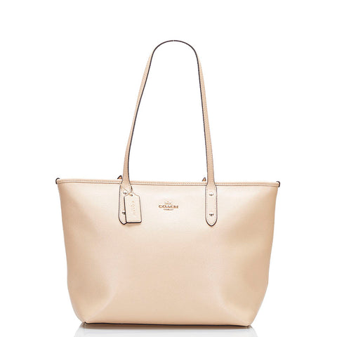 コーチ クロスグレーン トートバッグ ショルダーバッグ F57522 ベージュ レザー レディース COACH 【中古】