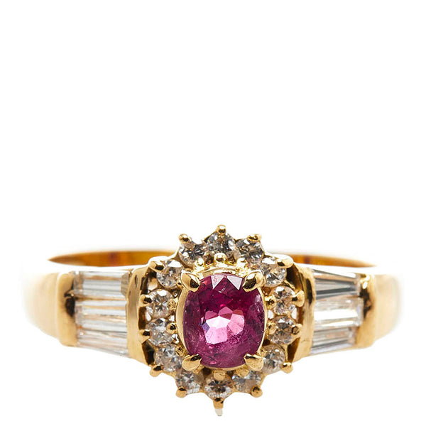 K18YG イエローゴールド ルビー0.42ct ダイヤ0.46ct リング 指輪 レディース 11号 【中古】