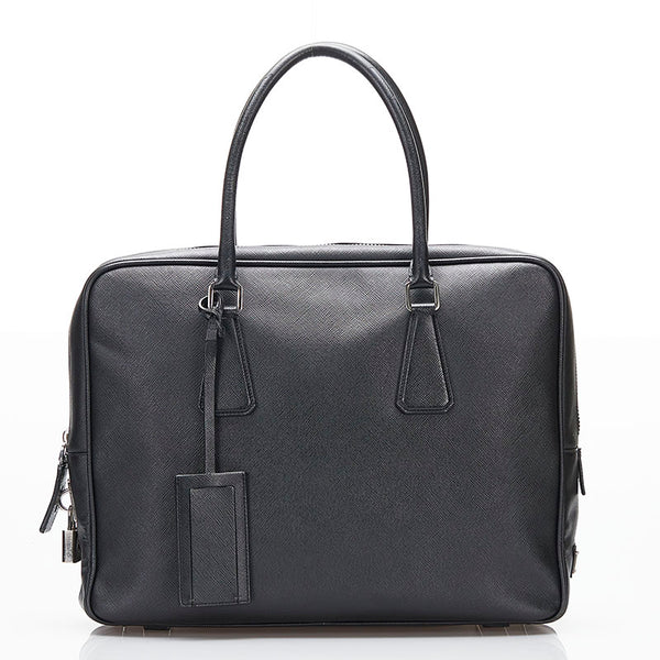 プラダ ビジネスバッグ ブリーフケース ハンドバッグ ブラック レザー メンズ PRADA 【中古】