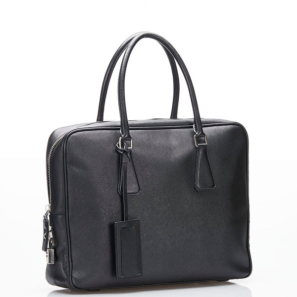 プラダ ビジネスバッグ ブリーフケース ハンドバッグ ブラック レザー メンズ PRADA 【中古】