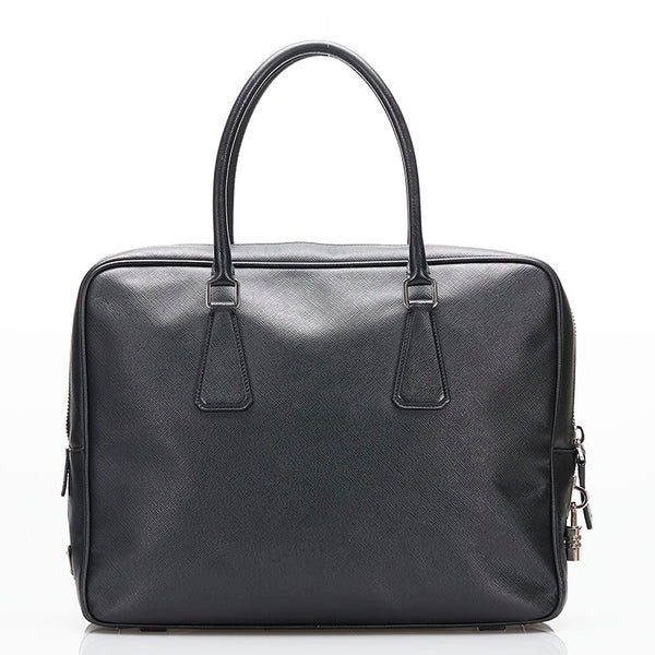 プラダ ビジネスバッグ ブリーフケース ハンドバッグ ブラック レザー メンズ PRADA 【中古】