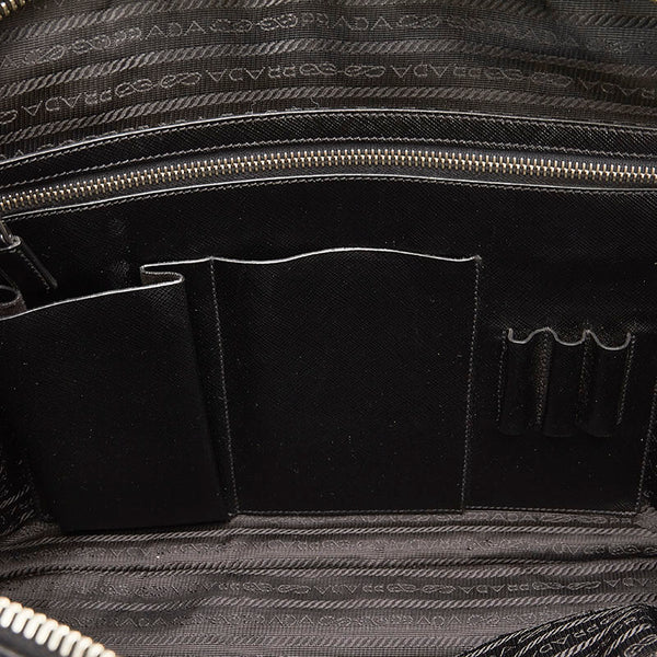 プラダ ビジネスバッグ ブリーフケース ハンドバッグ ブラック レザー メンズ PRADA 【中古】