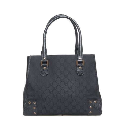 グッチ GGキャンバス ハンドバッグ 214397 ブラック キャンバス レザー レディース GUCCI 【中古】