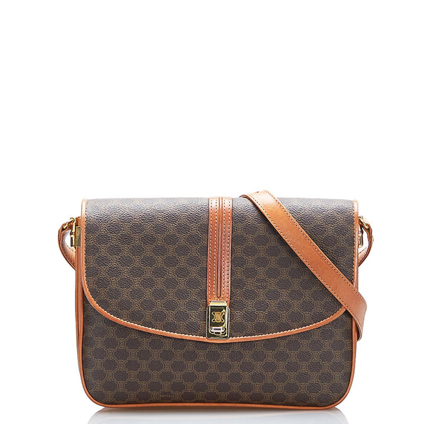 セリーヌ マカダム 斜め掛け ショルダーバッグ ブラウン PVC レザー レディース CELINE 【中古】