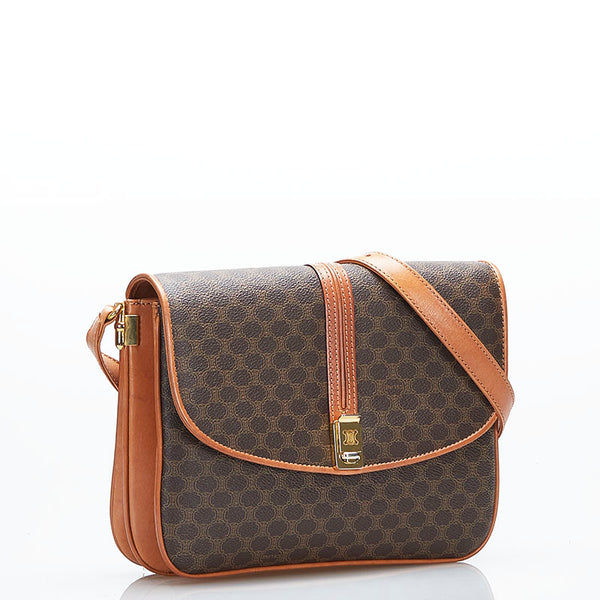 セリーヌ マカダム 斜め掛け ショルダーバッグ ブラウン PVC レザー レディース CELINE 【中古】