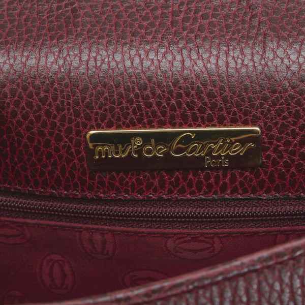 カルティエ マスト 斜め掛け ショルダーバッグ ボルドー レッド レザー レディース CARTIER 【中古】