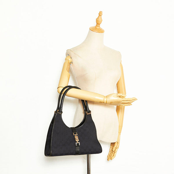 グッチ GGキャンバス ジャッキー ハンドバッグ ショルダーバッグ 002 1067 ブラック キャンバス レザー レディース GUCCI 【中古】