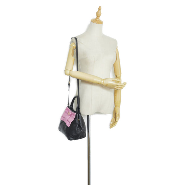 プラダ リボン ハンドバッグ ショルダーバッグ 2WAY BN1604 ブラック ピンク レザー レディース PRADA 【中古】