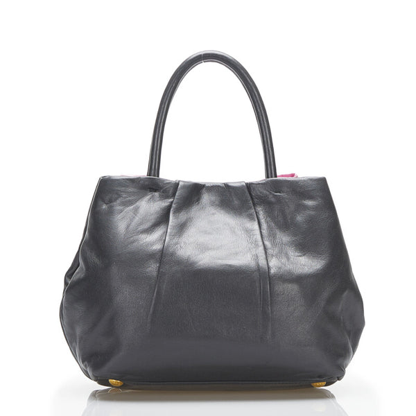 プラダ リボン ハンドバッグ ショルダーバッグ 2WAY BN1604 ブラック ピンク レザー レディース PRADA 【中古】