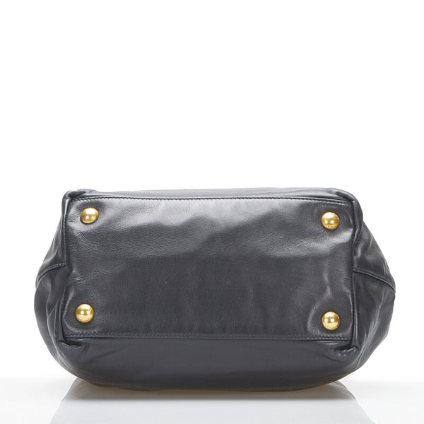プラダ リボン ハンドバッグ ショルダーバッグ 2WAY BN1604 ブラック ピンク レザー レディース PRADA 【中古】