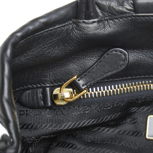 プラダ リボン ハンドバッグ ショルダーバッグ 2WAY BN1604 ブラック ピンク レザー レディース PRADA 【中古】