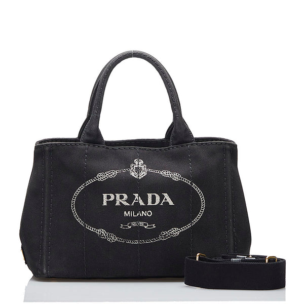 プラダ カナパ ハンドバッグ ショルダーバッグ 2WAY ブラック キャンバス レディース PRADA 【中古】