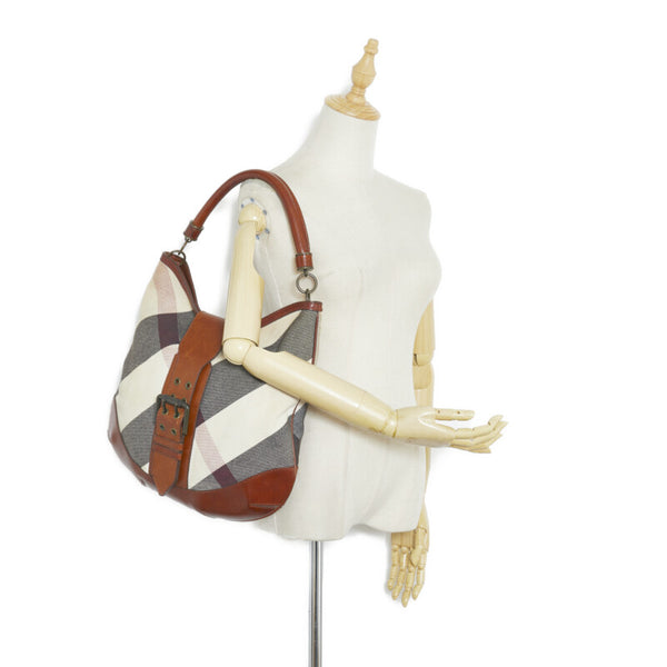 バーバリー チェック ハンドバッグ ショルダーバッグ 2WAY ベージュ ブラウン キャンバス レザー レディース BURBERRY 【中古】