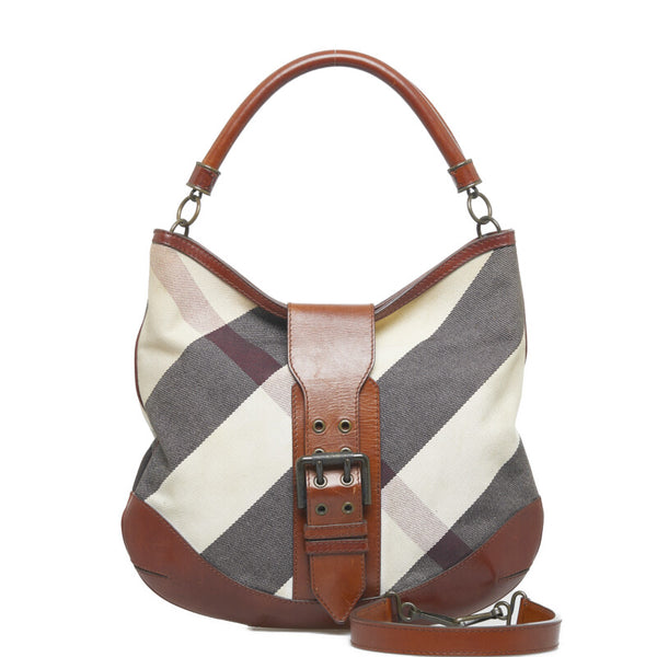 バーバリー チェック ハンドバッグ ショルダーバッグ 2WAY ベージュ ブラウン キャンバス レザー レディース BURBERRY 【中古】