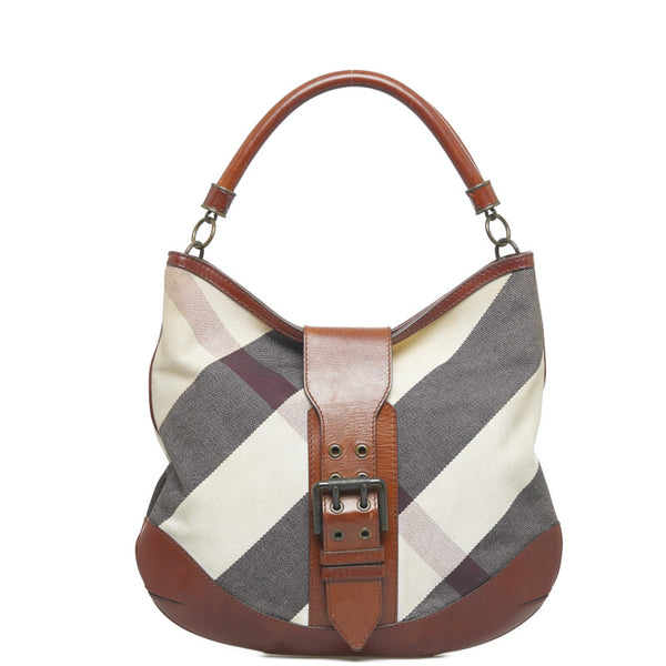 バーバリー チェック ハンドバッグ ショルダーバッグ 2WAY ベージュ ブラウン キャンバス レザー レディース BURBERRY 【中古】