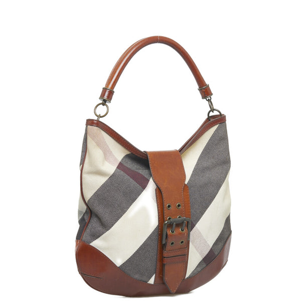 バーバリー チェック ハンドバッグ ショルダーバッグ 2WAY ベージュ ブラウン キャンバス レザー レディース BURBERRY 【中古】