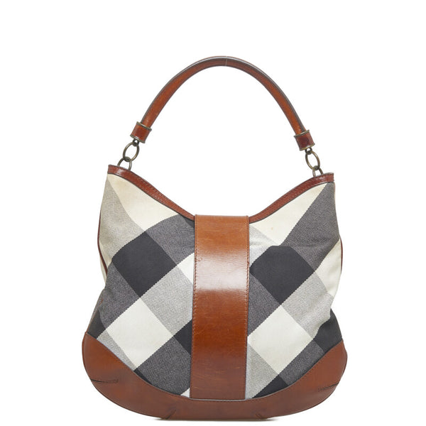 バーバリー チェック ハンドバッグ ショルダーバッグ 2WAY ベージュ ブラウン キャンバス レザー レディース BURBERRY 【中古】