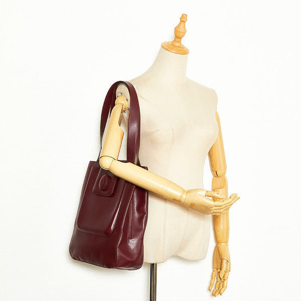 カルティエ マスト ショルダーバッグ ボルドー レザー レディース CARTIER 【中古】