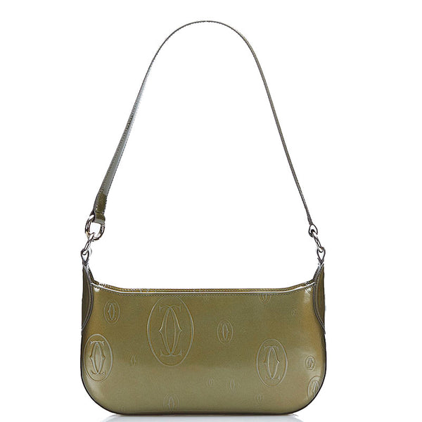 カルティエ ハッピーバースデー ハンドバッグ ワンショルダーバッグ カーキ エナメル レディース CARTIER 【中古】