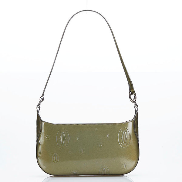 カルティエ ハッピーバースデー ハンドバッグ ワンショルダーバッグ カーキ エナメル レディース CARTIER 【中古】